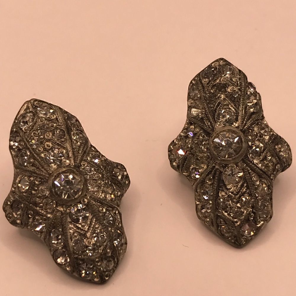 Antique 1922 Fishel Nessler silver and Rhinestone button covers.